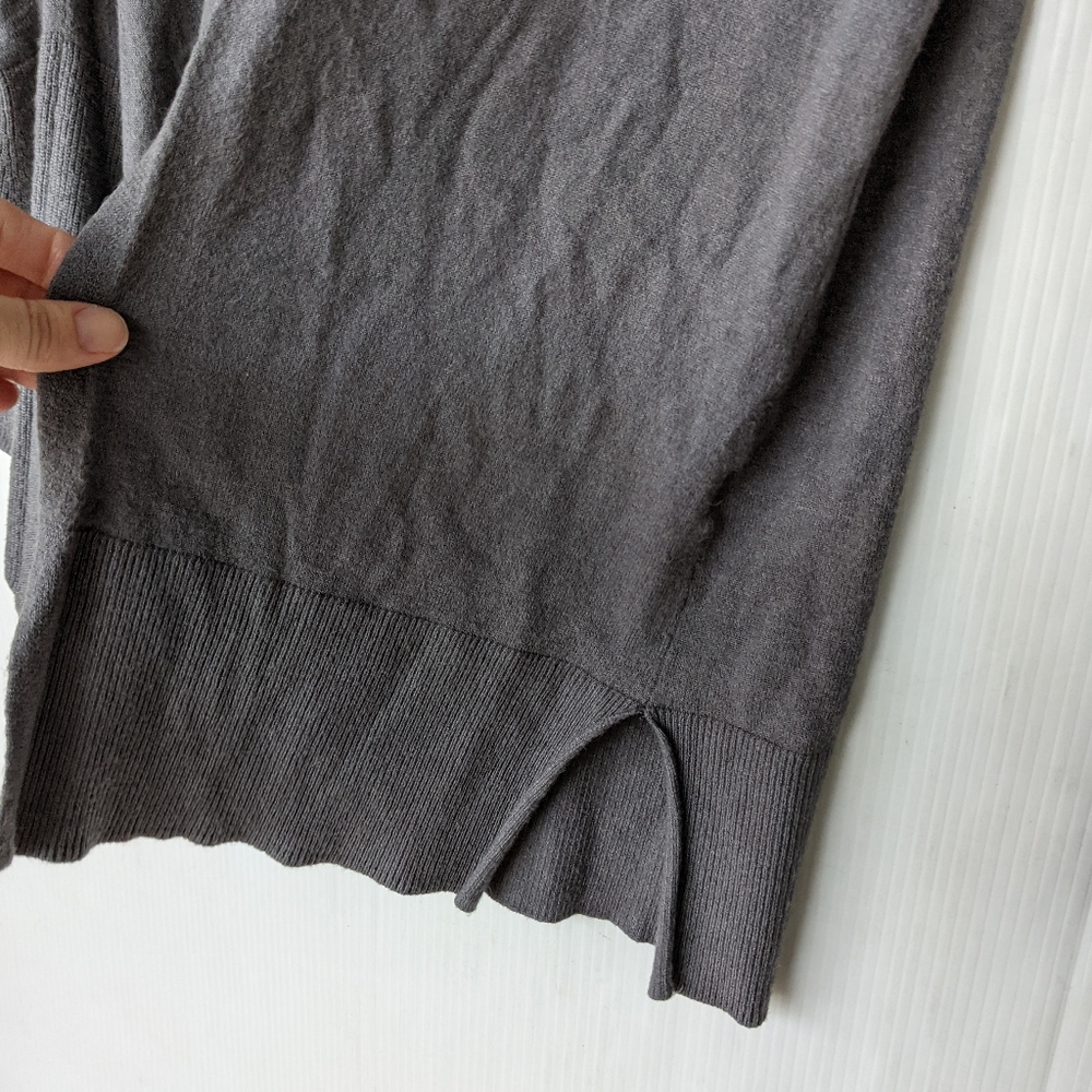 HINGE bell sleeve open front longline gray cardigan sweater - Picture 7 of 11